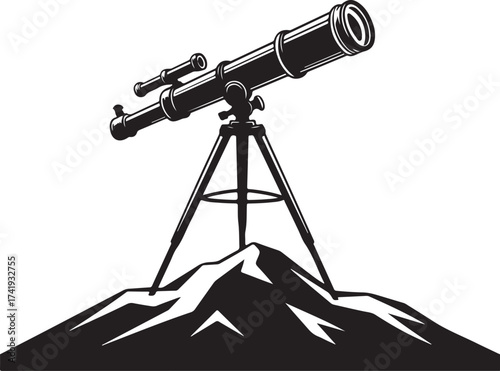 Christmas Mountain Telescope Silhouette Vector