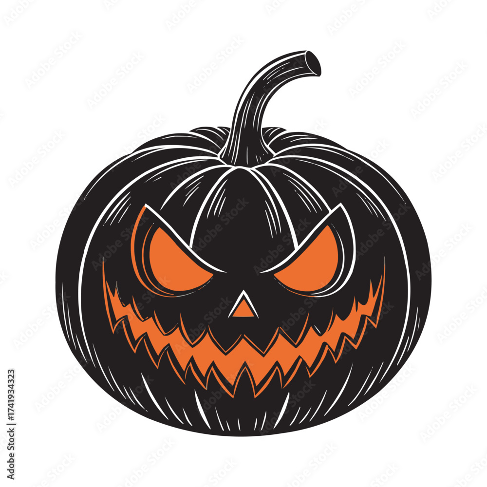 Fototapeta premium Scary Evil Pumpkin Face Halloween Jack O’Lantern Illustration