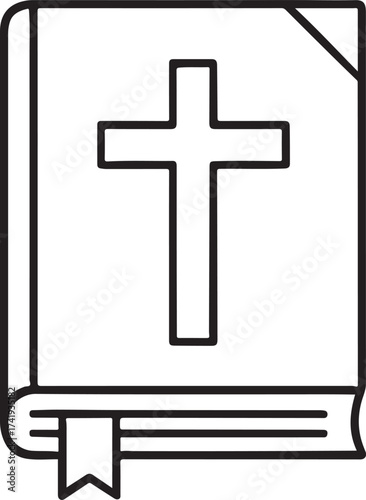 Outline of a holy bible with a christian cross isolated on white background