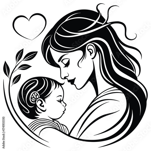 Mother and Baby Love Symbol Vector Illustration 