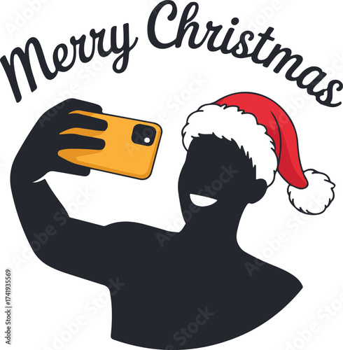 Christmas Smartphone Selfie Silhouette Vector
