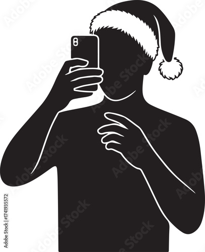 Christmas Smartphone Selfie Silhouette Vector