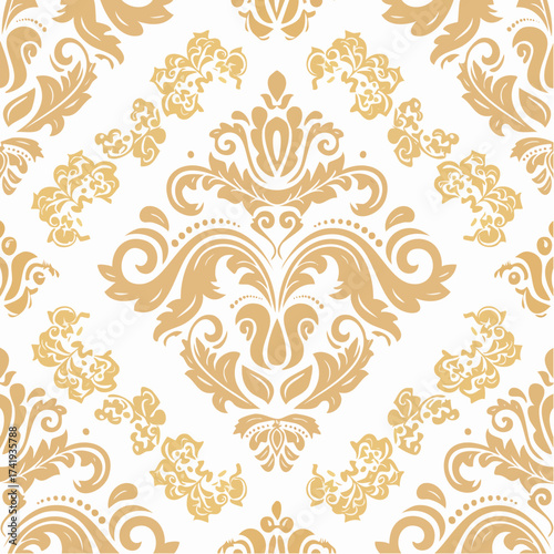 A seamless French Versailles damask pattern with ornate floral motifs. Perfect for luxury textiles, wallpapers, and high-end branding.