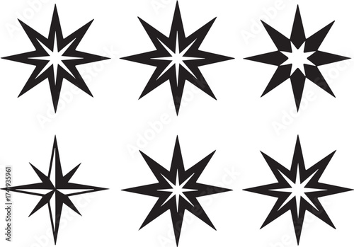 Christmas Star Silhouette Icon Set Vector Design 