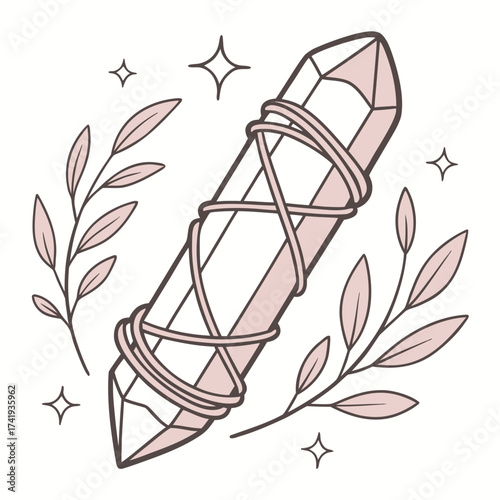 Mystic Crystal Wrapped with Twine, Botanical Accents