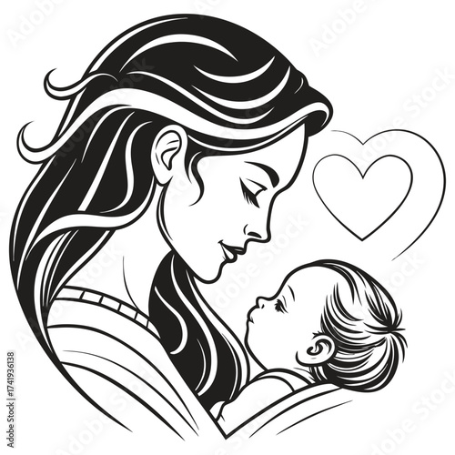 Tender Embrace of Mother and Child Vignette 