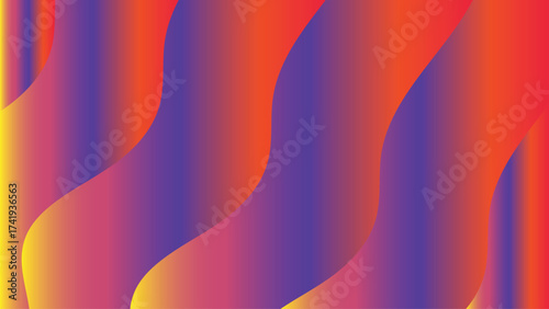 This vibrant abstract vector illustration depicts a colorful background with flowing wave lines and a rainbow-like orange, yellow, and blue curve design pattern