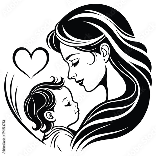 Emotional Family Bond Black Ink Style Drawing 