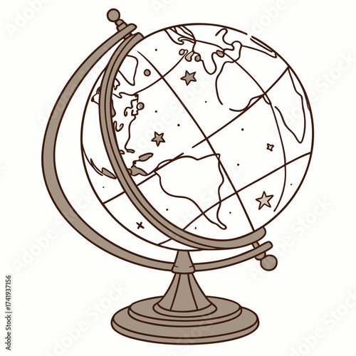 Illustrated Globe Icon A Detailed Vector Depiction of Our World for Educational Use