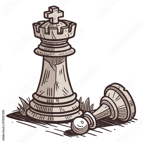 A Chess King Standing over a Fallen Pawn - A Battle of Strategy and Resilience