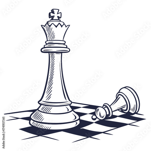 Checkmate A King Stands Victorious Over a Fallen Pawn on the Chessboard