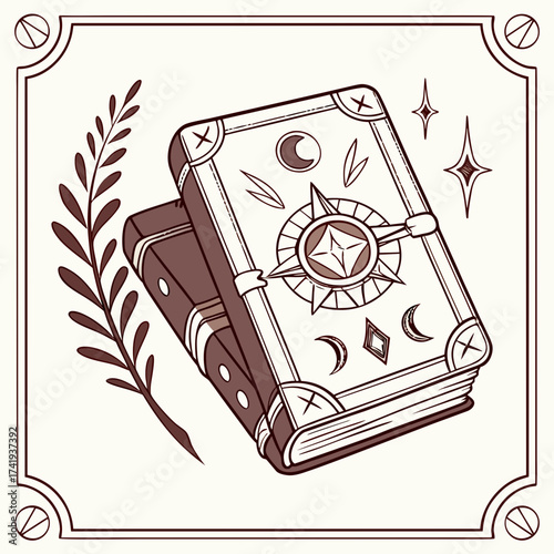 Vintage Book Illustration Celestial Symbolism and Mystical Aesthetic on a White Background