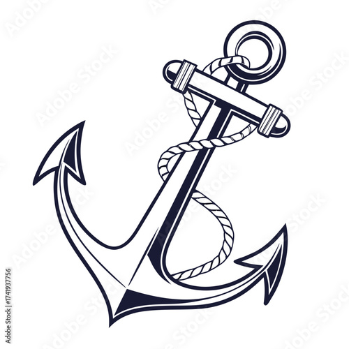 Detailed vector illustration of a modern anchor symbol, centered on a white background for graphic use