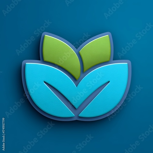 Teal and Green Abstract Flower Design on Blue Background