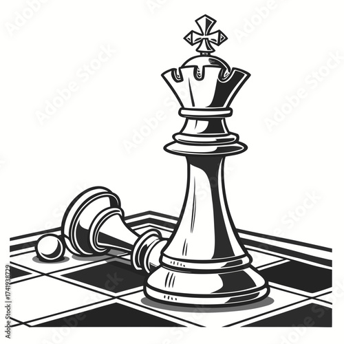 Monochrome Chess Illustration Victory and Defeat Depicted on the Board