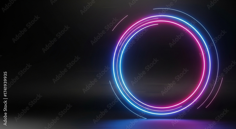 Obraz premium Abstract neon circle background glowing light effect for futuristic technology concept design element