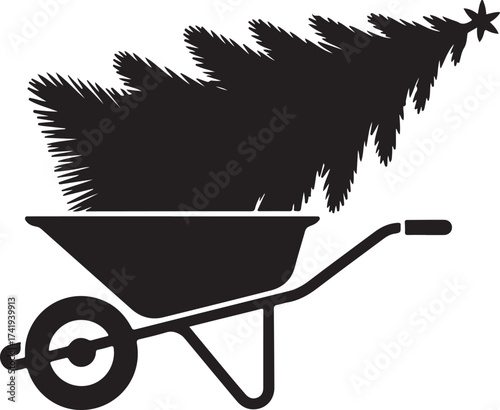 Christmas Wheelbarrow Silhouette Vector