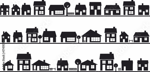 Neighborhood with homes illustrated on white

