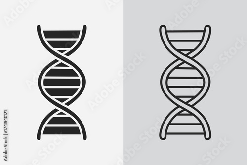 DNA outline and solid icon vector illustration. Linear black and white version of double helix genome.