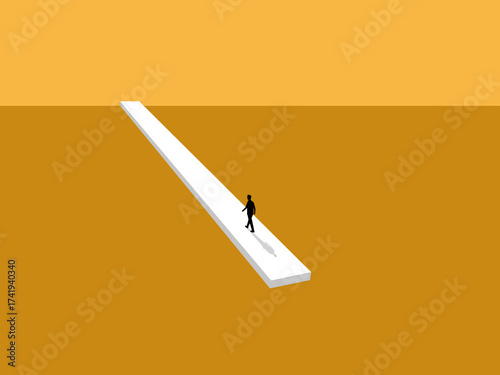 Taking risks, a businessman walks on a springboard