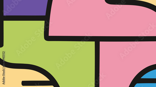 Vibrant Abstract Geometric Pattern with Colorful Shapes and Bold Black Outlines