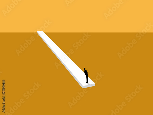 Looking for solutions, a businessman stands on a springboard