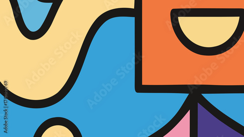 Abstract Colorful Hand Drawn Doodle Background with Organic Shapes and Bold Outlines