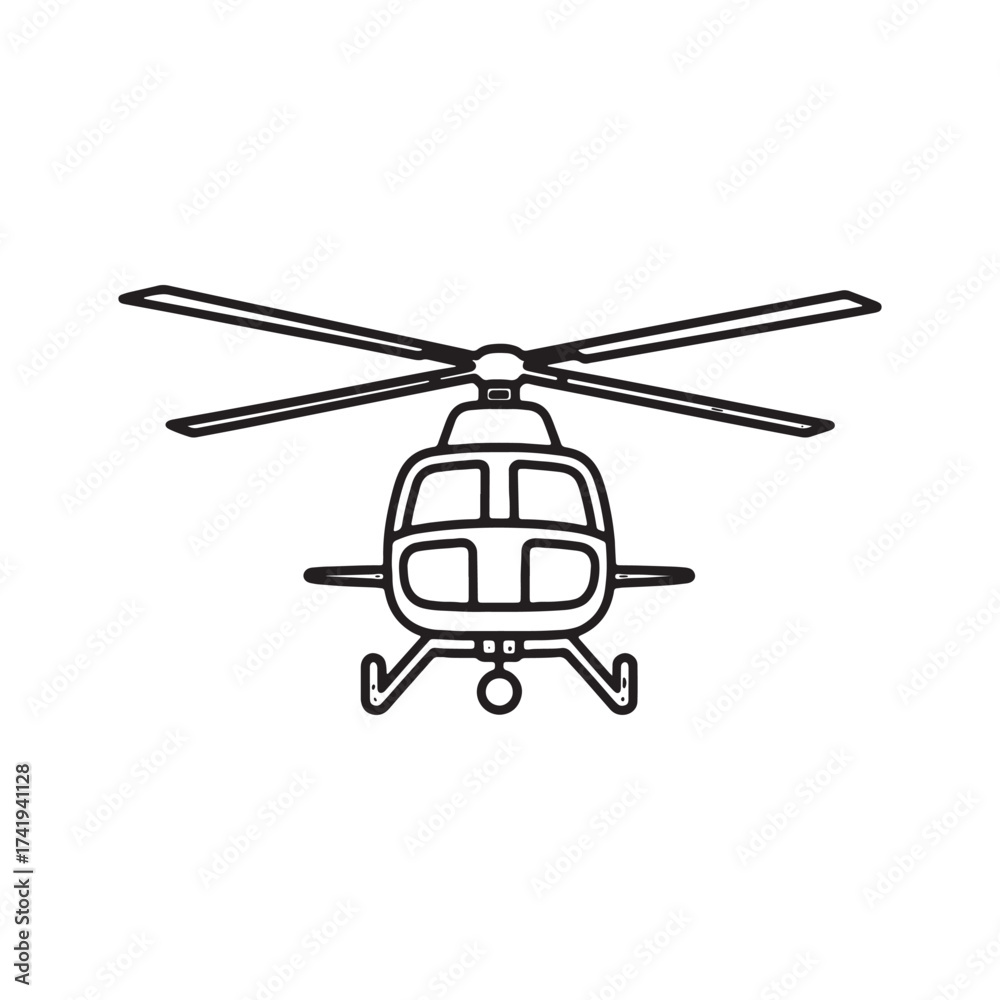Fototapeta premium Helicopter Line Art Illustration with Simple Design and Front View for Transportation Themed Creative Projects