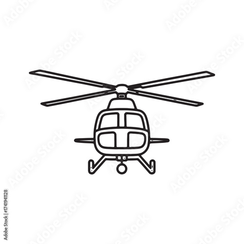 Helicopter Line Art Illustration with Simple Design and Front View for Transportation Themed Creative Projects