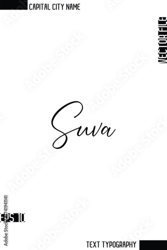 Suva   -Capital City Name Cursive Calligraphy Decorative Text Design Vector Element