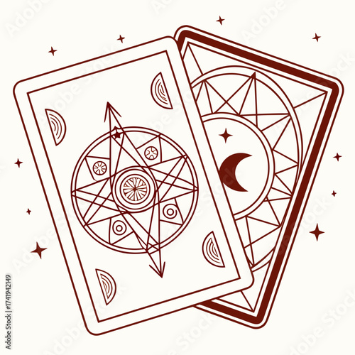 Mystical Tarot Cards Illustration with Celestial and Esoteric Symbols