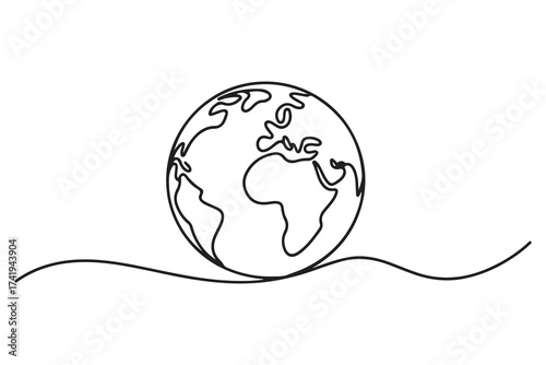 Globe in single line drawing style simple world map outline vector for contemporary design
