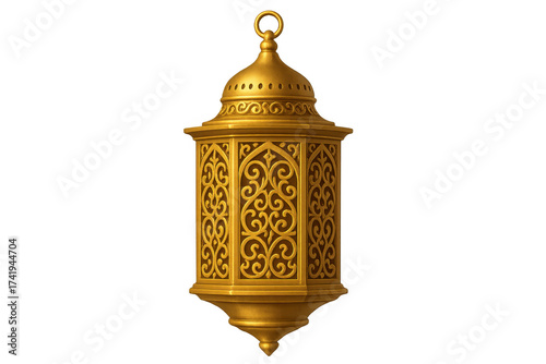 Golden ramadan lantern fanoos with ornate islamic design