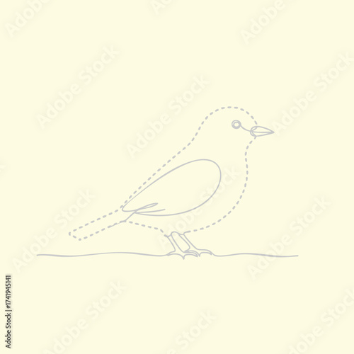 Minimalist Line Drawing of a Bird with Dotted and Solid Lines on Light