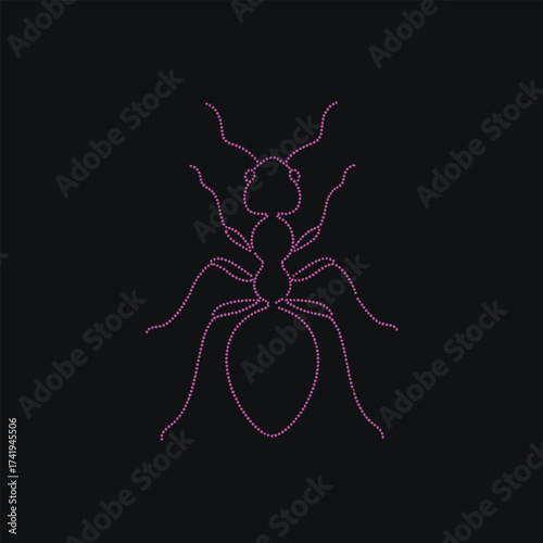 Stylized neon outline of an insect with detailed antennae, thorax, and abdomen on a dark