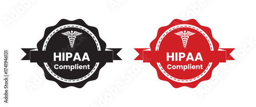 HIPAA badge - Health Insurance Portability and Accountability Act hipaa logo, badge, icon, sticker, label, emblem, stamp, symbol, black, line, flat vector.