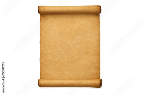 Old blank parchment scroll paper with transparent background