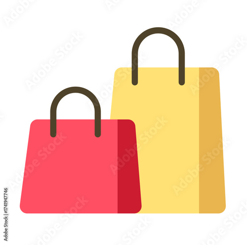 Red and yellow shopping bags with handle. Shopping bag vector illustration.