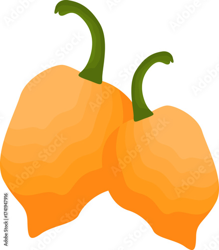 Illustration of Two Orange Habanero Peppers