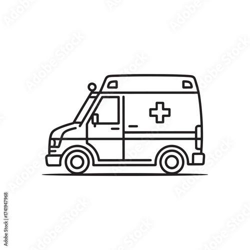 Ambulance Car Line Art Illustration Depicting Emergency Medical Vehicle and Healthcare Transportation Services Medical Assistance and Support Symbol
