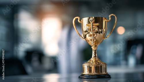 Gleaming golden medical trophy symbolizes achievement and excellence in healthcare professions and awards