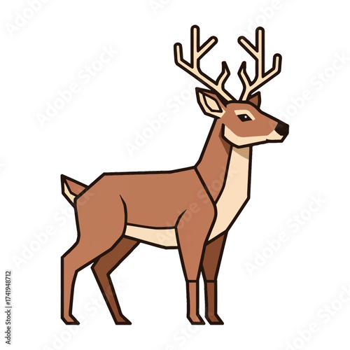 A detailed illustration of a majestic brown deer with impressive antlers standing proudly against a white background