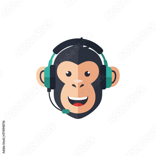 Monkey With Headphones A Cartoon Illustration For Customer Service And Support Concepts