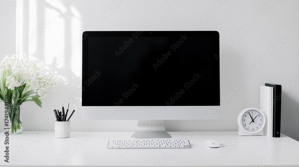 Fototapeta premium A computer sitting on top of a white desk