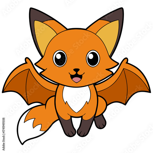 Cartoon fox with bat wings against white background image