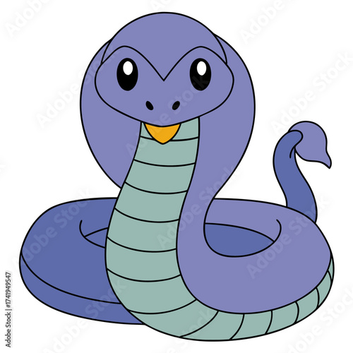 Cartoon cobra snake illustration coiled up with hood open