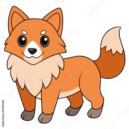 Cartoon orange fox standing cheerfully isolated on white background