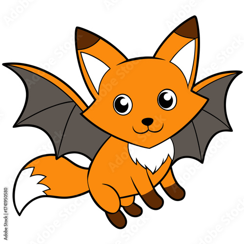 Cartoon fox with bat wings isolated on white background