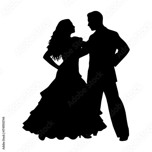 A couple dancing in a formal ballroom pose vector silhouette