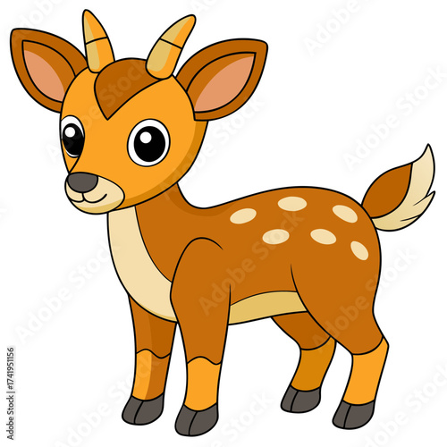 Cute fawn cartoon character standing on a white background